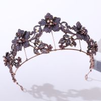 Baroque Vintage Purple Flower Rhinestone Crowns Bridal Headwear Hairband Studio Wedding Dress Diadems Women Hair Accessories