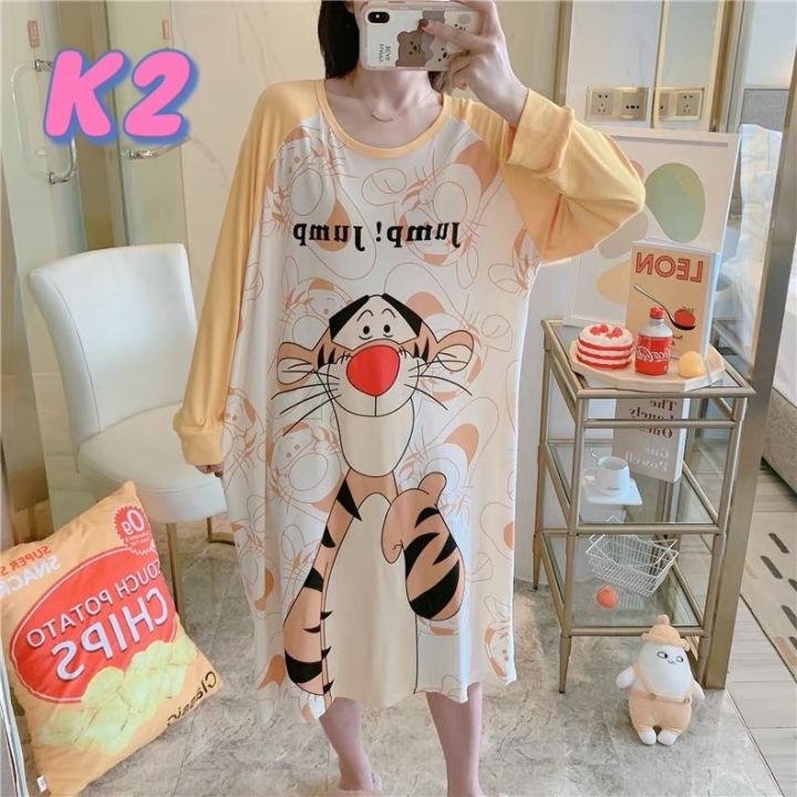 พร้อมส่ง-ส่งจากไทย-ชุดนอนผู้หญิง-ชุดนอนกระโปรงเเขนยาว-พิมลาย-พร้อมส่งที่ไทย