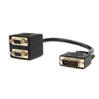 DVI ke kabel Splitter VGA DVI-I Analog pasif ke kabel adaptor splitter VGA ganda sinyal DVI-I pada dua monitor VGA