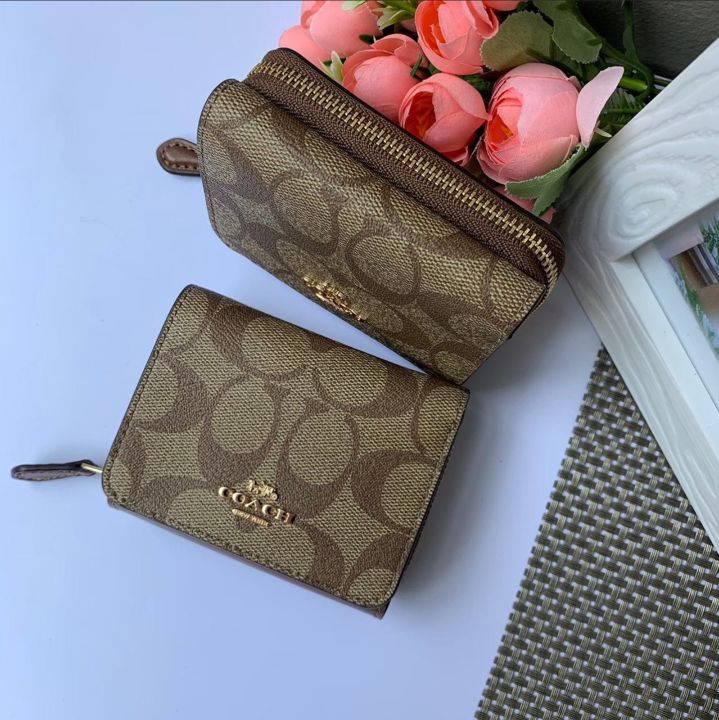 Original Coach Women's Small Trifold Wallet In Signature Canvas C7331 ...