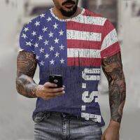 ฤดูร้อนใหม่ผู้ชายเสื้อยืด American Flag พลัสขนาดวินเทจแขนสั้นแฟชั่นหล่อสบายหลวมเสื้อผ้าคอ O เสื้อยืด XS-5XL