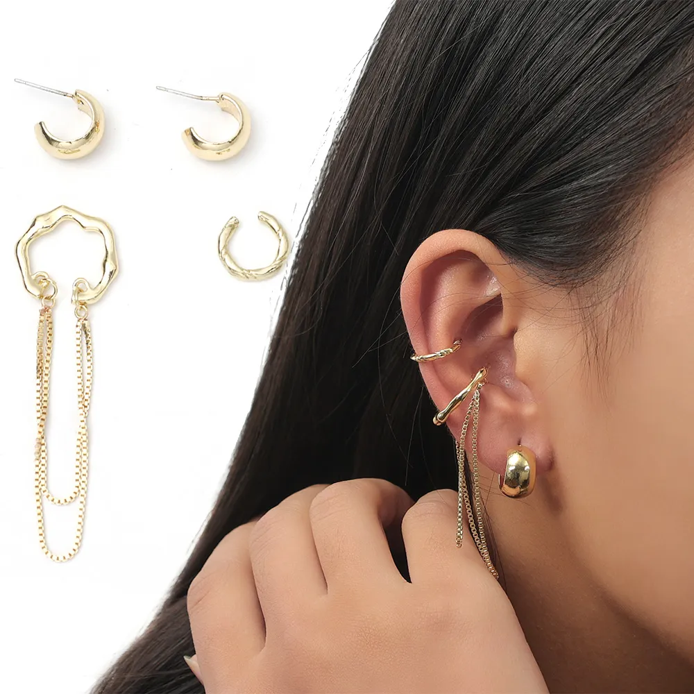 Trendy Ear Clip Gold Silver Colour Metal Geometric Irregular Ear Cuff