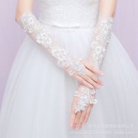 ♤❦❂ New bride wedding dress lace gloves wedding open finger gloves white lace medium length thin wedding gloves simple