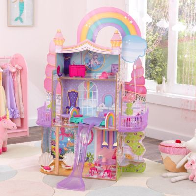 นำเข้า🇺🇸 พร้อมส่ง บ้านตุ๊กตาแสนสนุก KidKraft Rainbow Dreamers Unicorn Mermaid Wooden Dollhouse with 15 Accessories
