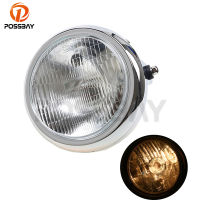 POSSBAY Universal Motorcycle Halogen Headlight Lamp Amber For Yamaha Harley Custom Honda CM 125 Cafe Racer Motocicleta Lights