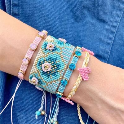 ZHONGVI MIYUKI Beaded Bracelet Armband Warp Rivet Bileklik Bracelets Women Tassel Jewelry 3D Flower Pulseras Mujer Dropshipping