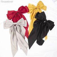 ■□ Retro Women Solid Color Big Large Satin Bow Hairpins Clip for Girls Long Ribbon Barrettes Headwear Gift Girl Hair Accessoires