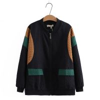 【มีไซส์ใหญ่】Plus Size XL-4XL Womens Zip Up Jackets Long Sleeved Patchwork Vintage Thick Autumn Winter Outerwear