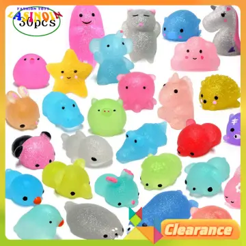 30pcs/set Random Color & Style Glitter Transparent Mochi Squishy Stress  Relief Toy