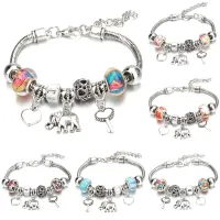 Antique Original Elephant Key Lock Shape 6 Colors Charm Bracelets for Women Glass Beads Bracelet &amp; Bangle DIY Jewelry Gifts