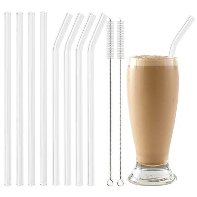 ☌▣ Reusable Eco Friendly Drinking Straw High Borosilicate Glass Straw Set for Smoothies Cocktails Bar Accessories Straws with Brush