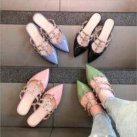 Springsummer 2021 new ladies temperament fashion outer wear pointed non-slip rivet sandals outdoor low-heeled beach slippers ms