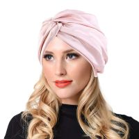 ✗☍﹍ Muslim Cross Twist Silky Shower Cap Double Layer Nightcap Women Makeup Hat Artificial Silk Head Turban