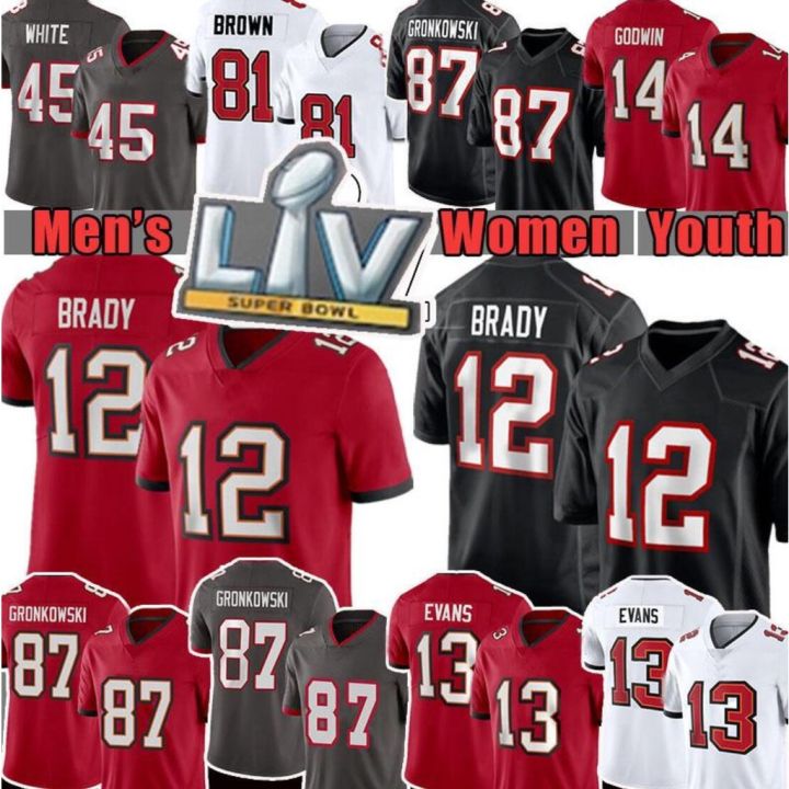 Tampa Bay Buccaneer 12 Tom Brady Men Women Youth 87 Rob Gronkowski Mike  Evans NFL Football Jersey Chris Devin White Godwin