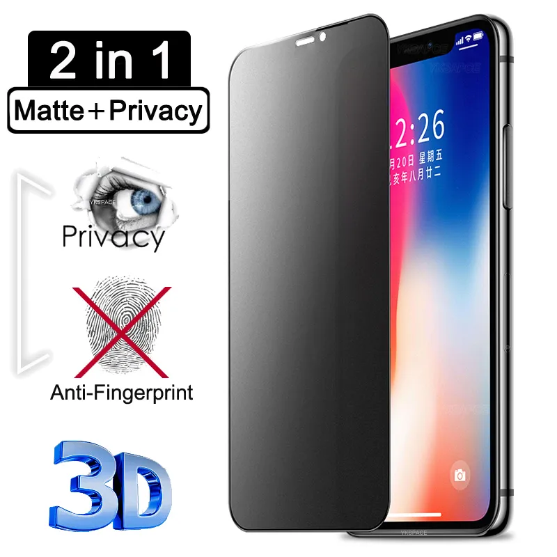 For Iphone 11 Pro Max 3d Matte Privacy Screen Protector Tempered Glass Full Cover Matte Privacy Screen Protector For Iphone X Xr Xs 11 Pro Max 6 6s 7 8 Plus