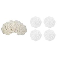 4ชิ้น8.6นิ้ว Doilies โครเชต์รอบลูกไม้ Doily Handmade Placemats ผ้าฝ้าย Crocheted Coasters (Beige)