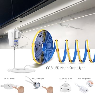 COB Led Strip Tape Light 12V 320 leds/m Width 8mm with Adapter RF Remote Cabinet Door Touch Dimmer Hand Sweep PIR Motion Sensor