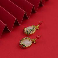 [COD] style inlaid imitation jade earrings female retro ethnic cheongsam accessories versatile national tide