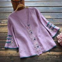 Tops TShirts Cotton Linen Casual Summer Fashion Chinese Style Embroidery Women Clothes Shirts for Women Elegant Vetement Femme