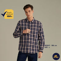 Mc Jeans เสื้อเชิ้ตแขนยาว ผู้ชาย ลายสก็อตสีกรมท่า MSLZ179