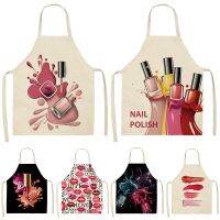 Nail Polish Lipstick Beauty Kitchen Women Apron Household Cleaning Cotton Linen Pinafore Salon Home Cooking Baking Adult BIb Aprons