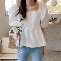 ♞ 43969 Square Neck Puff Sleeve Shirt Top