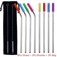 Findking 8 pcs Stainless Steel Metal Drinking Straw Reusable Wedding Straws With Silicone cover Cleaner Brush Kit For tea juice Specialty Glassware