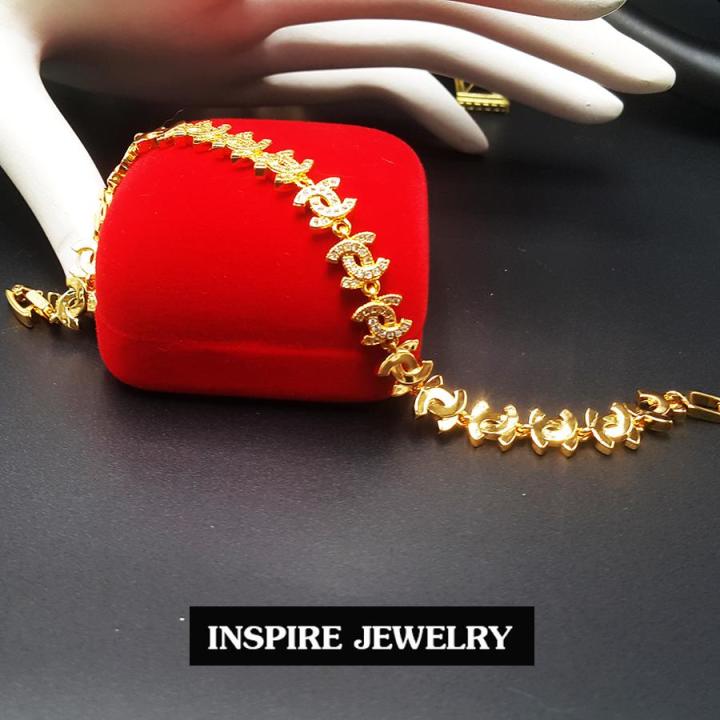 inspire-jewelry-สร้อยข้อมือลายแฟชั่นอินเทรนฝังเพชร-งานทอง18k-รอบข้อมือ-ยาว-18cm-งานสวย-งานจิวเวลลี่