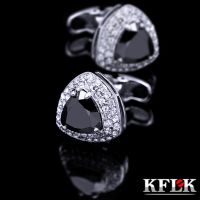 KFLK Jewelry shirt cufflinks for men 39;s Brand Crystal Black Cuffs links Buttons High Quality Luxury Wedding Groom guests