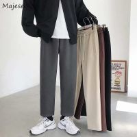 Thick Warm Casual Pants Men Couples Straight Trousers Simple Solid All-match Korean Fashion Elastic Waist Chic Cozy High Street