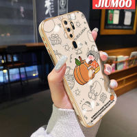 เคส JIUMOO สำหรับ OPPO A9 2020 A5 2020การ์ตูนน่ารักสีเทียนหน้าแข้งเคสมือถือชุบขอบสี่เหลี่ยมกันกระแทกฝาปิดเลนส์เต็มรูปแบบเคสซิลิโคนนิ่ม