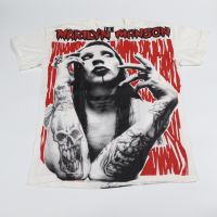 เสื้อMarilyn Manson ลายโอเวอร์ปริ้น ตะเข็บเดี่ยวบนล่าง สไตล์วินเทจ สกรีนทั้งตัว ผ้านอก เสื้อOVP เสื้อโอเวอร์ไซส์ เสื้อวงดนตรีต่างประเทศ