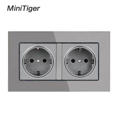 【NEW Popular89】 Minitiger 16AEU แผงกระจก WallCrystal มาตรฐานเต้าเสียบต่อสายดินด้วย ChildDoor สีเทาดำ