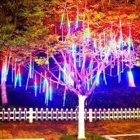 2pcs Solar 30/50cm Meteor Shower Rain Lights Christmas Falling Rain Drop String Light Waterproof Fairy Lights for Holiday Party