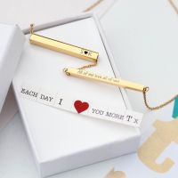 ❄♨◑  Custom Name Engraved Message Horizontal Slider Necklace Personalized Bar Gifts