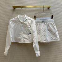 【High Quality】New Letter Flash Diamond Lapel Short Shirt and Shorts Set