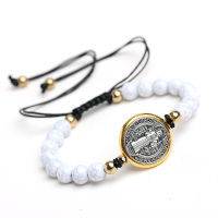 Vintage Saint Benedict Medal Cross Charm ทองเงินสีศาสนาสานสร้อยข้อมือคาทอลิกเหรียญสร้อยข้อมือ Pulsera Catolica