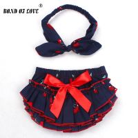 2019 New Baby Clothing Girl Fashion Shorts With Cotton Headband Baby Girls Ruffle Bloomers Set Cherry Design Ruffled Panties