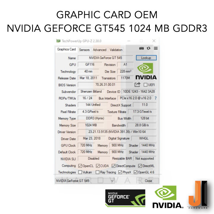 nvidia-geforce-gt545-1024mb-128-bit-gddr3-oem-สินค้ามือสองสภาพดีมีการรับประกัน