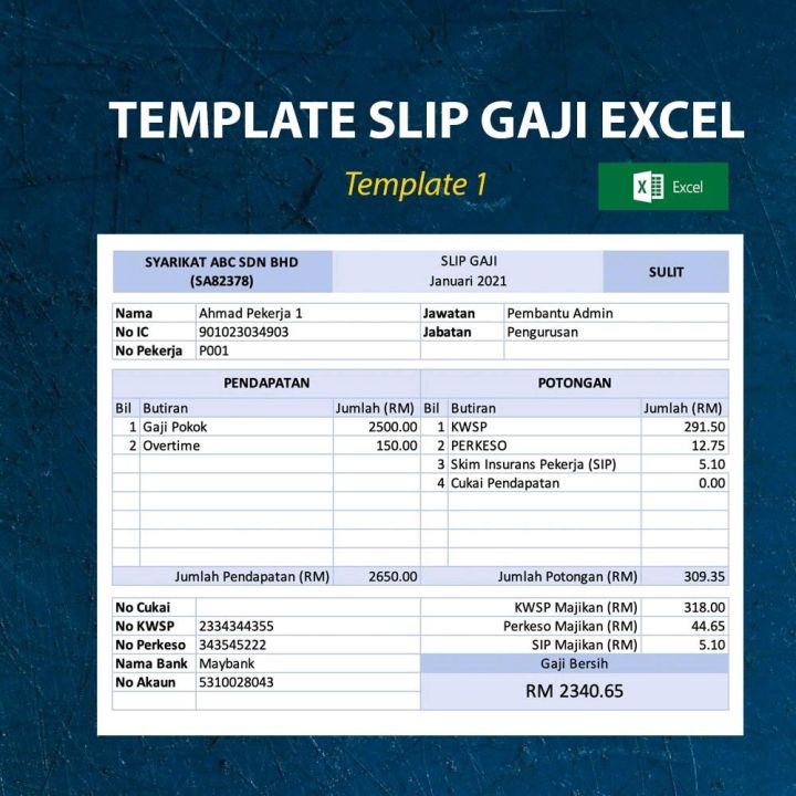 Template Slip Gaji Excel Dengan Data Pekerja Lazada 8035