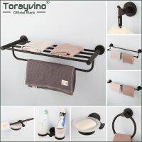 Torayvino ชุดอุปกรณ์ในห้องน้ำสีดำราว304ผ้าเช็ดตัวสแตนเลสที่วางสบู่ราวแขวนอุปกรณ์ในห้องน้ำแปรงห้องน้ำ