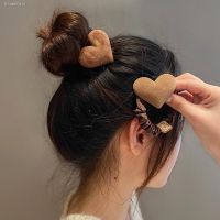 ▽┋◎ Fashion Coffee Color Heart Shaped Plush Hair Ties Winter Women High Elastic Ponytail Holder Rope Scrunchie For Kids Teens