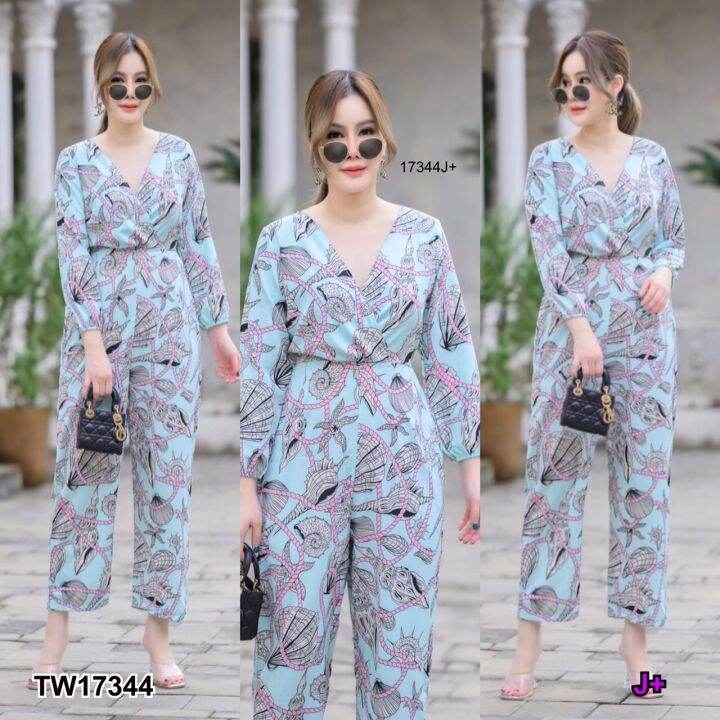 tw17344-jumpsuit-สาวอวบ-จั้มสูทขายาวพิมลาย