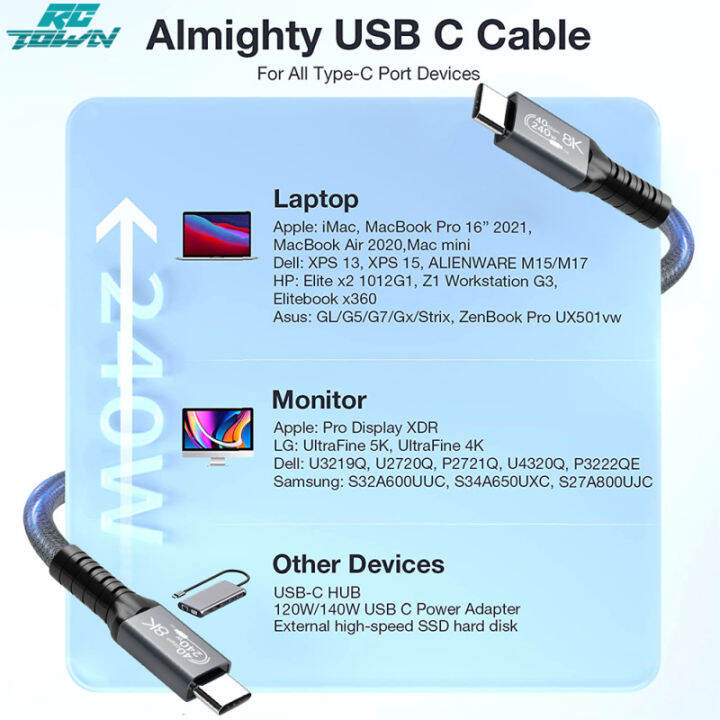 2023-08newusb-4-0สายข้อมูลใช้ได้กับ-thunderbolt-4-type-c-สาย8k-สองหัว40gbps-pd-240w-สายชาร์จเร็ว