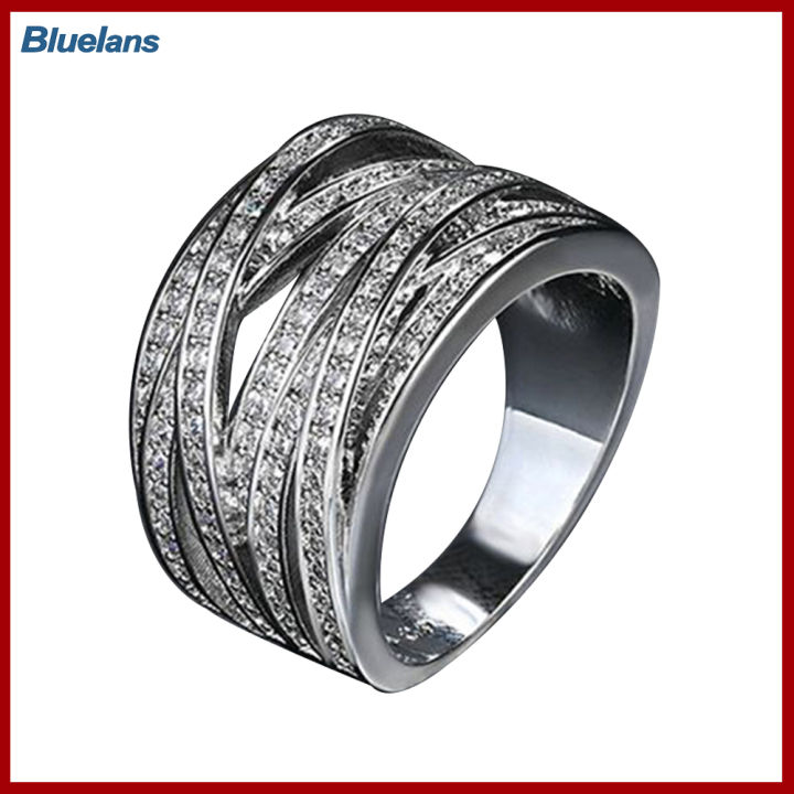 Bluelans®ผู้หญิงพลอยเทียมฝังหลายชั้นเครื่องประดับหมั้นงานแต่งงานแหวนครอบนิ้ว