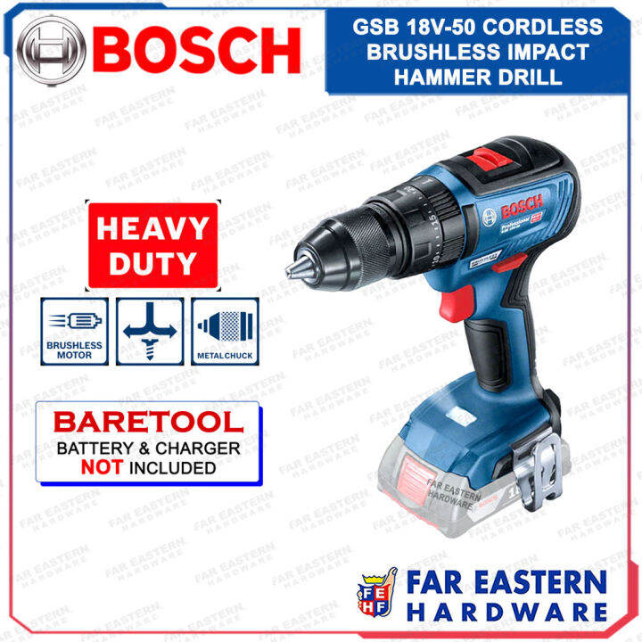 BOSCH GSB 18V-50 Cordless Brushless Impact Hammer Drill (Baretool ...