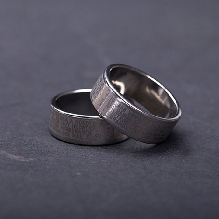 carmelun-แหวนเครื่องประดับเหล็กไทเทเนียมตัวอักษรไบเบิ้ลแหวนกางเขนสำหรับผู้ชายผู้หญิง1ชิ้น