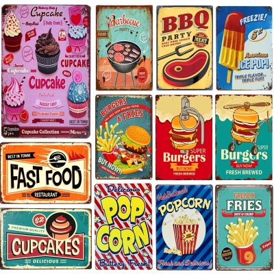 Shabby Metal Tin Signs BBQ Fast Food  Hamburger Pop Corn Hot Dog Wall for Diner Bar
