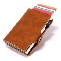 Leather Aluminium Organizer RFID Credit Card Holder Storage Box Automatic Pop up Card Wallet for Men Women