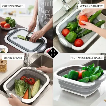 Folding Silicone Cutting Board Multifunctional Collapsible Sink Drain  Basket Washable Vegetables Strainer Kitchen Organizer